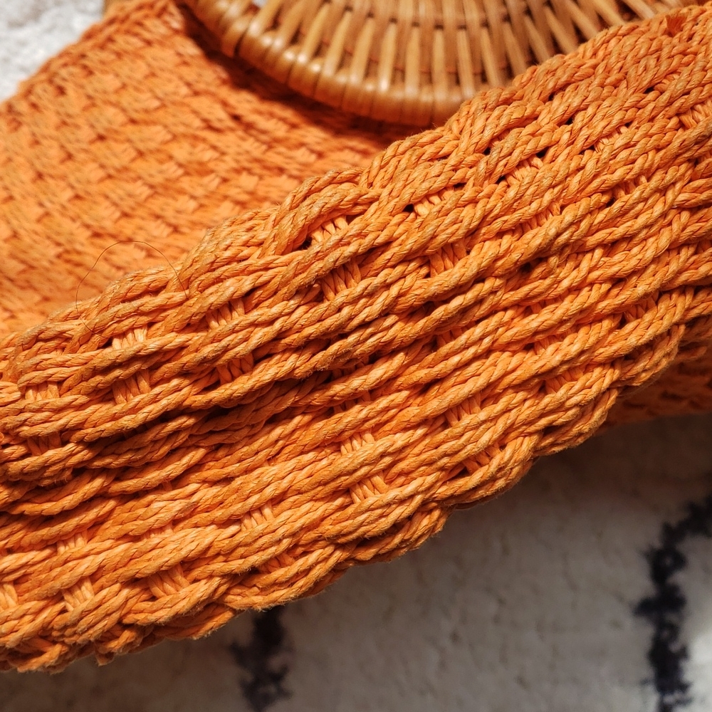 Orange Woven Rattan Straw Wicker Purse - Picture 4 of 4